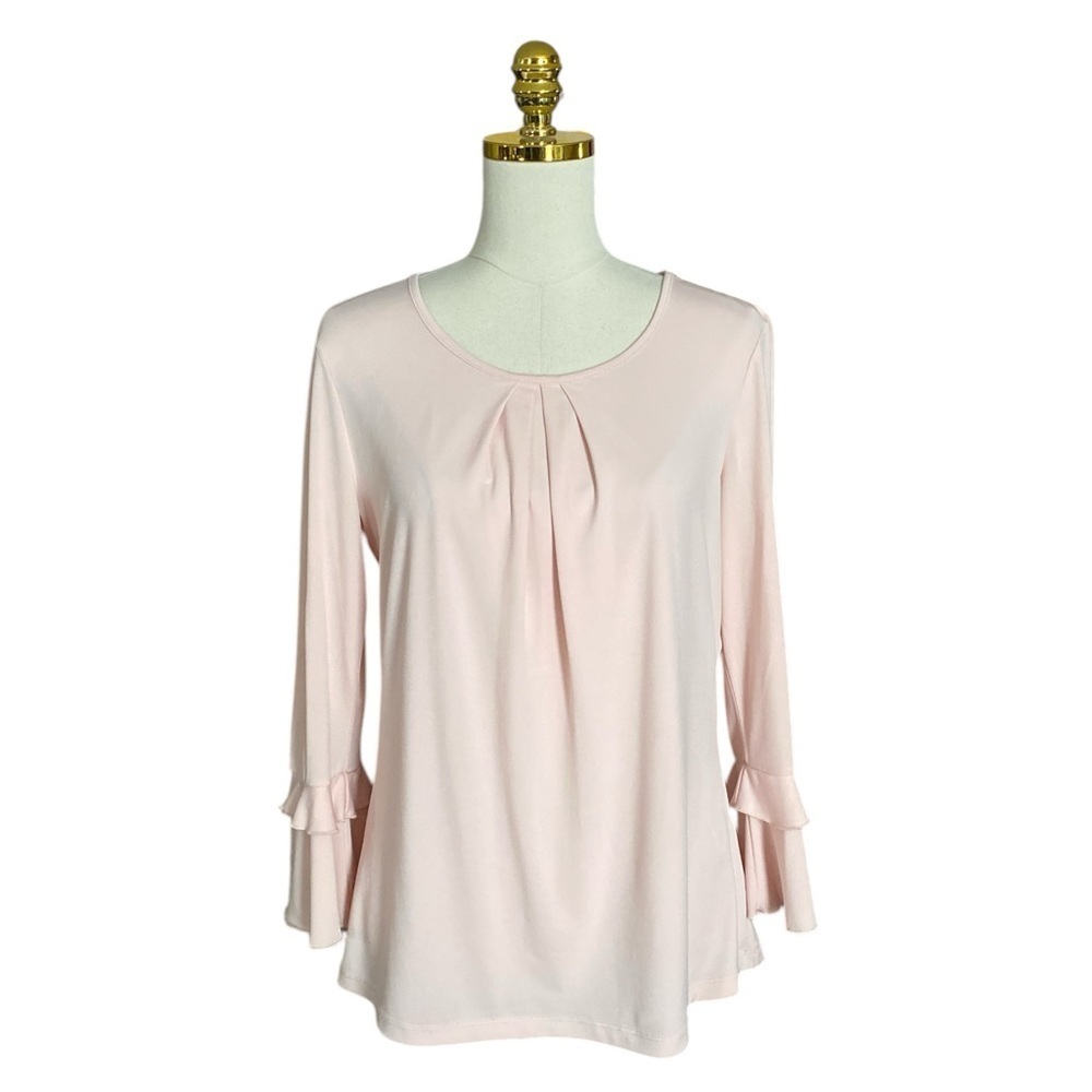 KARL LAGERFIELD Women’s Light Pink Ruffle Sleeve Stretch Jersey Blouse Size M